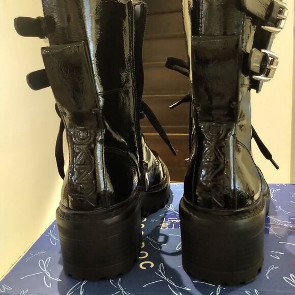 NEW DKNY Womens Bootie Combat Boots Moto Boots Patent Leather Black BART 6.5 - Picture 8 of 16